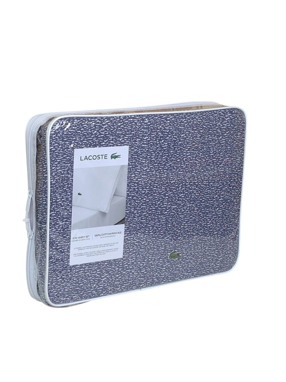 Lacoste 3-Piece Twin Sheet Set Blue Camo Vintage Indigo 100% Cotton Percale